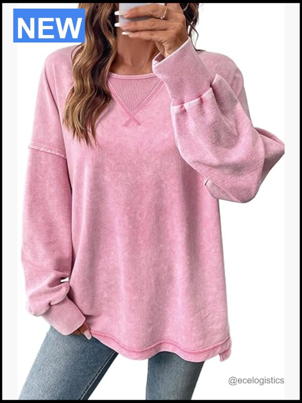 Long Sleeve Crewneck Sweatshirt Relaxed Fit Cotton Blend